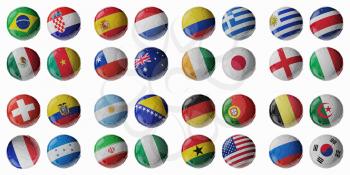 Set of 3d soccer balls with flags