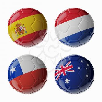 Set of 3d soccer balls with flags