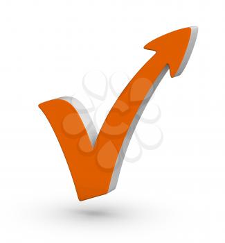 orange check mark with arrow on white background