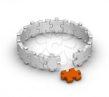 gray jigsaw puzzles with one orange piece