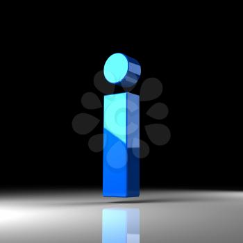 Blue info sign i over black background. 3d render illustration