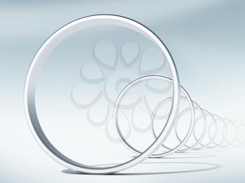 3d render illustration: flight through curved tunnel of rings