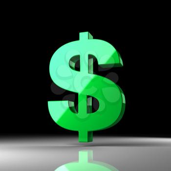 Green shiny dollar sign over black background. 3d render illustration