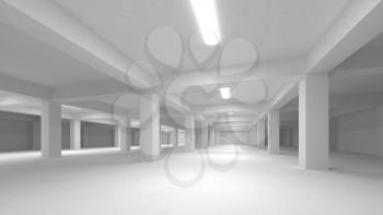 Abstract white empty underground parking interior