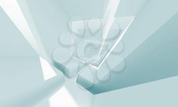 Abstract architecture background with white structures perspective, 3d illustration, blue toned