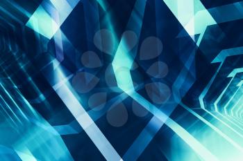 Abstract dark blue digital background, high-tech cg concept with glowing chaotic polygonal structures, 3d illustration useful as a screen wallpaper