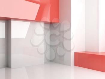 Empty abstract interior background, room with shiny geometric installation, 3d render illustration