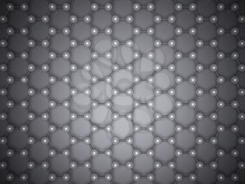 Graphene layer structure, schematic molecular model, top view. 3d illustration