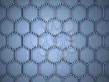 Blue hexagonal lattice structure, top view. 3d illustration