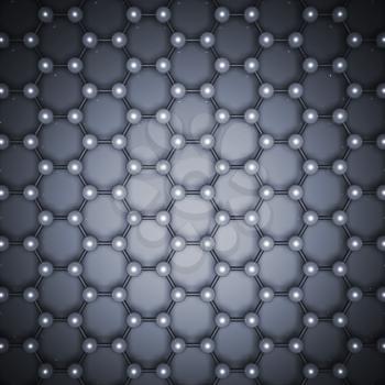 Graphene layer structure, schematic molecular model, top view. Blue toned 3d illustration