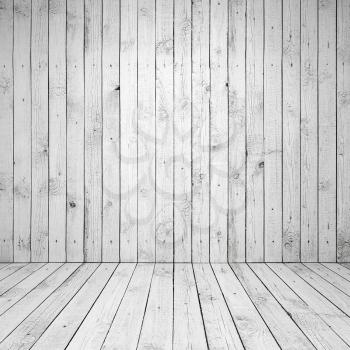 Abstract empty white room interior with wooden wall and floor