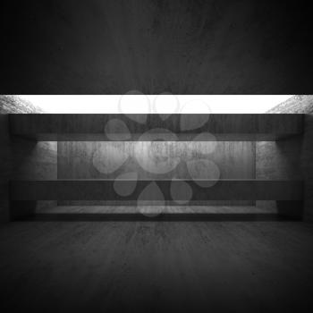 Abstract empty black concrete interior with girders. Modern architecture background, square 3d render illustration