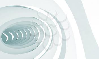 Abstract digital background, light blue vortex tunnel interior over white background, 3d illustration