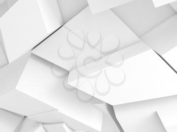 Abstract digital background, white chaotic fragments pattern with soft shadows, 3d render illustration