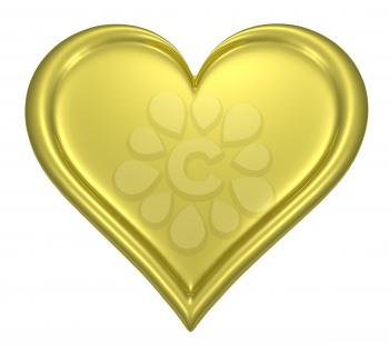 Golden heart pendant isolated on white background