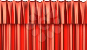 Red silk curtain horizontaly seamless background with gathers under the lights