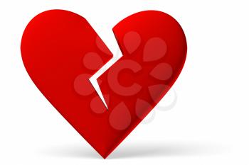 Red broken heart symbol isolated on white background, 3D illustration