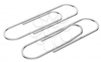 Metal paperclip diagonal view isolated on white background