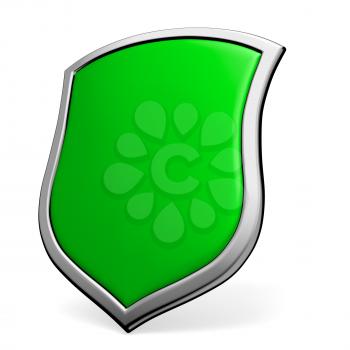 Protection, defense and security concept symbol: green shield on isolated on white background