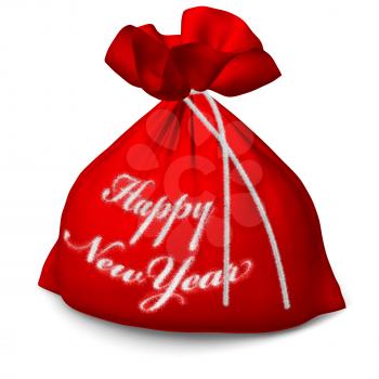 Santa Claus red bags with sign Happy New Year isolated on white background 3d illustration