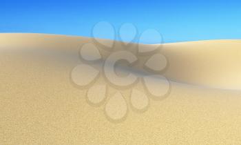 Smooth sand dunes under bright summer sunlight under clear blue sky, natural 3D illustration