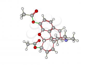 The molecular model of heroin isolated on the white background