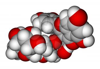 Optimized molecular structure of rutin on a white background