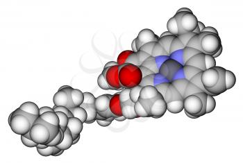 Optimized molecular structure of chlorophyll A on a white background