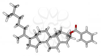 Cholesteryl benzoate, a liquid crystal molecule isolated on a white background