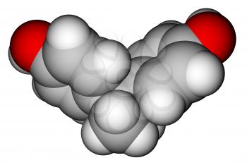 Optimized molecular structure of bisphenol A on a white background