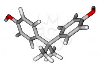 Optimized molecular structure of bisphenol A on a white background