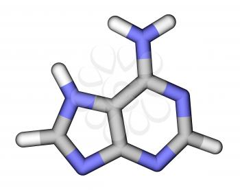 Nucleobase adenine sticks molecular model