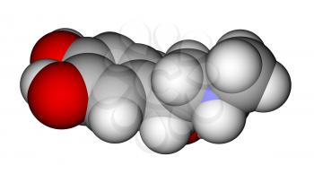 Optimized molecular model of adrenaline on a white background