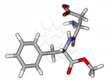 Optimized molecular structure of sweetener aspartame on a white background