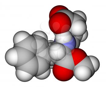 Optimized molecular structure of sweetener aspartame on a white background