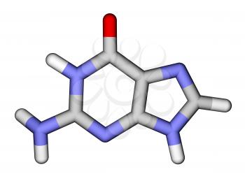 Nucleobase guanine sticks molecular model