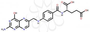 Structural formula of folic acid on a white background