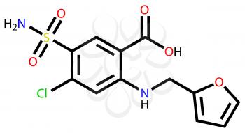 Structural formula of furosemide drawn on a white background