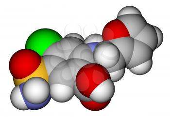 Optimized molecular model of furosemide on a white background