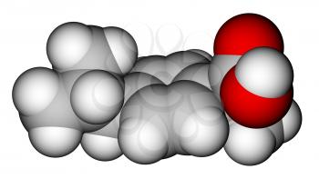 Optimized molecular structure of ibuprofen on a white background