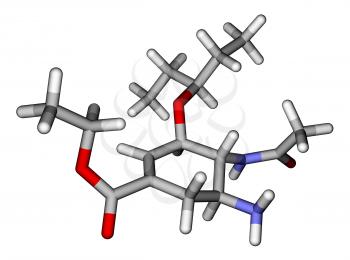 Oseltamivir (antiviral drug Tamiflu) 3D molecular model