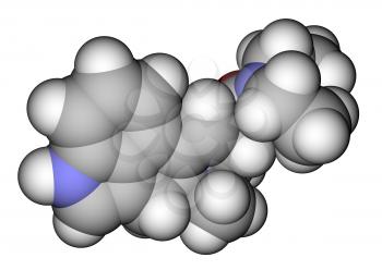 Optimized molecular structure of LSD on a white background