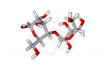 The calculated molecular structure of lactose isolated on the white background