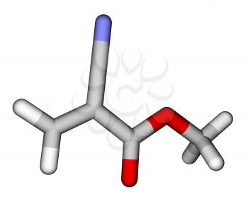 Methyl cyanoacrylate, an instant glue. 3D molecular structure