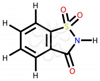 Structural formula of sweetener saccharin drawn on a white background