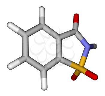 Optimized molecular structure of sweetener saccharin on a white background