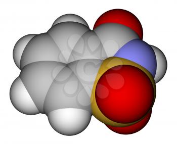 Optimized molecular structure of sweetener saccharin on a white background