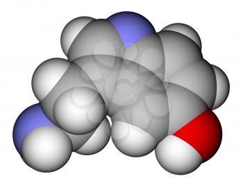 Optimized molecular structure of serotonin on a white background