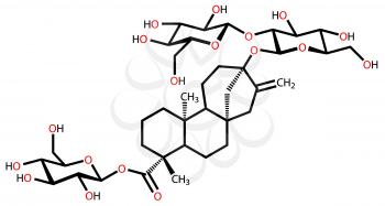 Structural formula of stevioside drawn on a white background. It is the extremly sweet compound found in the stevia plant.