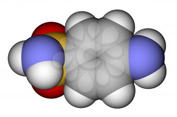 Optimized molecular structure of antibiotic sulfanilamide on a white background